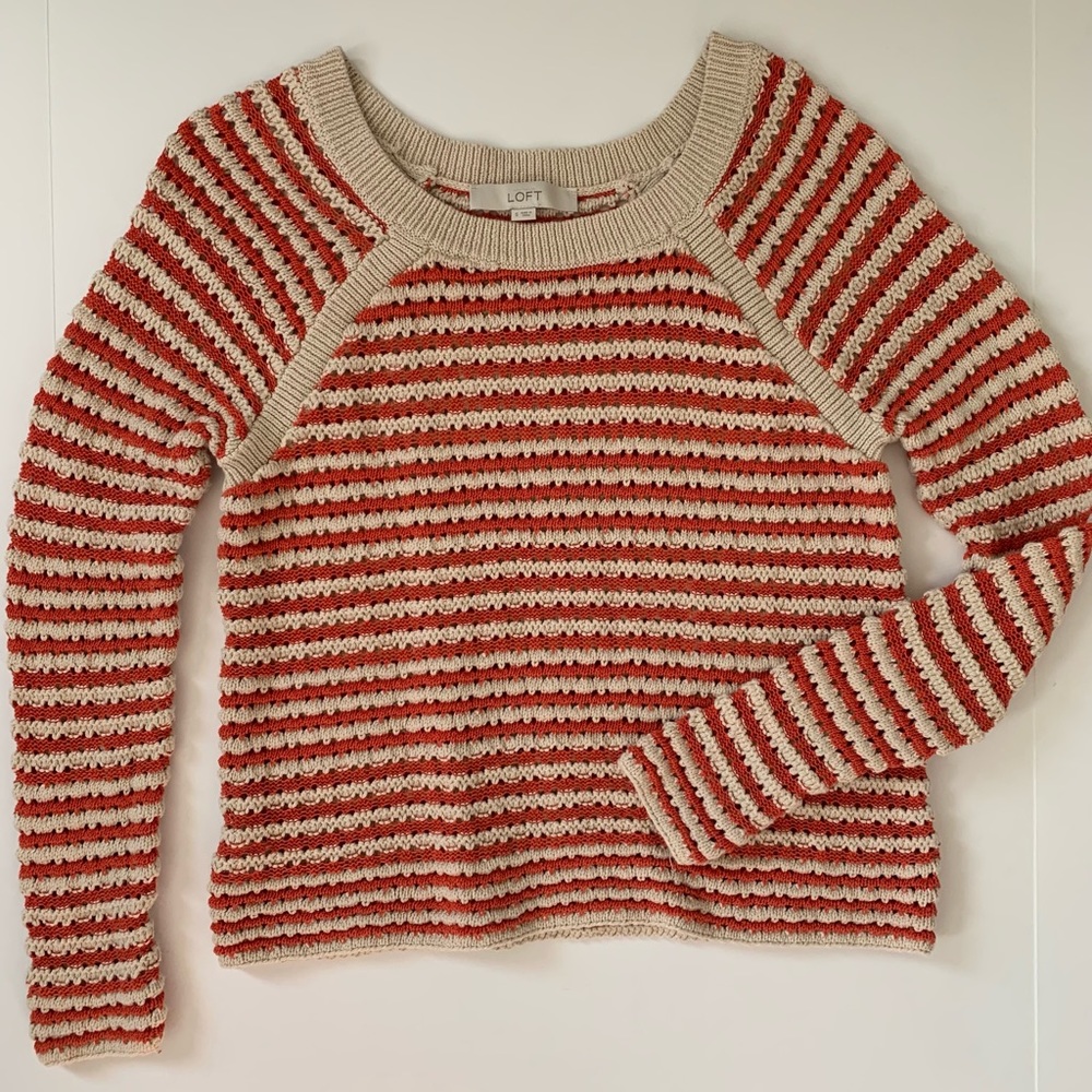 Loft Cotton Sweater women’s small EUC Tan and Orange